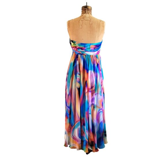 La Femme Paris Strapless Watercolor Rainbow Chiffon Gown - Picture 3 of 6